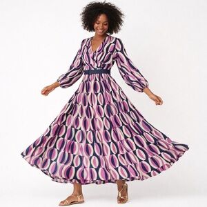 Vintage Style Wrap Front Twirl Skirt Maxi Dress